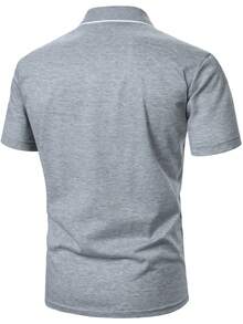 Manfinity Homme Men's Graphic Print Short Sleeve Polo Shirt, Essential For Daily Wear - Grey - View 2