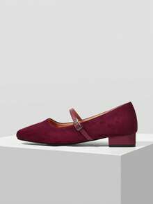 MOTF PREMIUM COMFORTABLE VERSATILE SQUARE HEEL WOMEN FLAT SHOES FOR CHRISTMAS - Burgundy - View 2