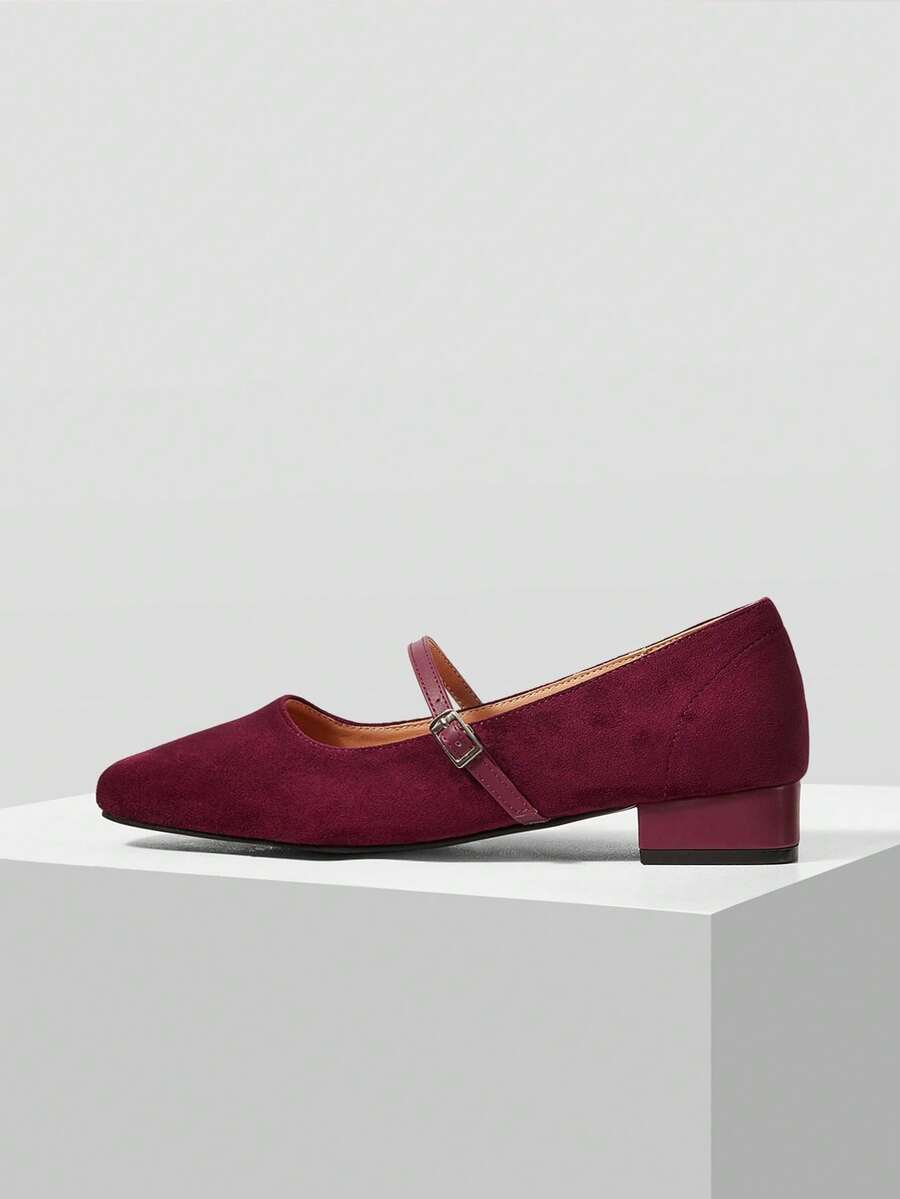 MOTF PREMIUM COMFORTABLE VERSATILE SQUARE HEEL WOMEN FLAT SHOES FOR CHRISTMAS - Burgundy - View 2