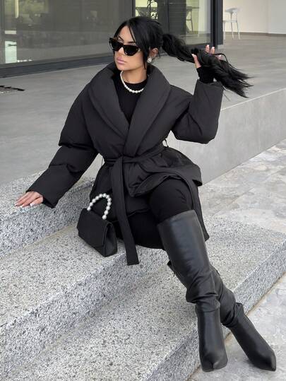 Vassilux 女士纯色交叉裹身保暖棉服，冬季时尚女士冬季外套