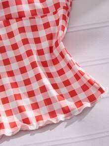 Eraneu 1pc Women's Plaid Casual Fashionable Versatile Blouse - Red and White - View 10