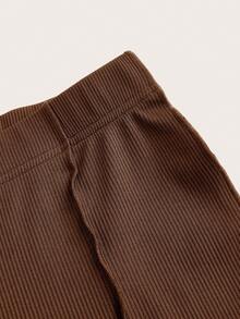 SHEIN Tall CURVE Quần ống loe co giãn viền bèo tây dành cho nữ cỡ lớn. - Cà phê nâu - Xem 4