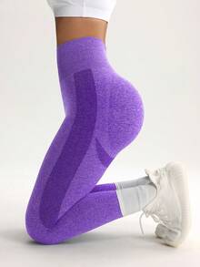 SHEIN Core Rhythm 女士高腰无缝紧身裤 - 收腹提臀，适合跑步、骑行、瑜伽、匹克球等运动休闲穿着 - 紫色 - 查看 7