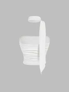 SHEIN MOD Set de 3 piezas de top corto de punto ajustado con volantes y tirantes de bufanda para mujeres - Verde militar - Ver 7