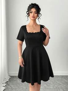 Elenzga Plus Size Knit Jacquard Collar & Hem Elegant Date Dress Black Dresses For Women Graduation Dresses Summer Outfits For Women Going Out Outfits Graduation Dresses Black Mini Dress Black Elegant Dress Scalloped Neckline Dress Stylish Black Dress Women's Black Dress Petal Neckla Ruffle Dress Spring Dress Women Summer Clothes Summer Holiday Outfits Casual Dress Formal Dress Elegant Dress For Women Wedding Guest Dress For Women Elegant Party Dresses Festival Dress - Black - View 3