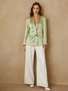 Aveloria Zanirela New Stylish Design Casual Satin Texture Solid Color Blazer - Green - View 6
