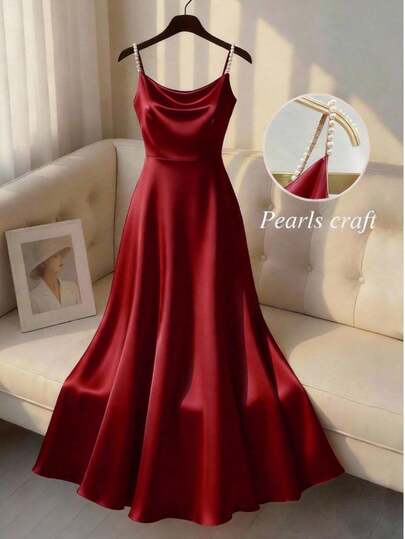 Elegant Sleeveless Pearl Decor Waist Cinched Dress For Teen Girls Elegant  Wedding Outfits