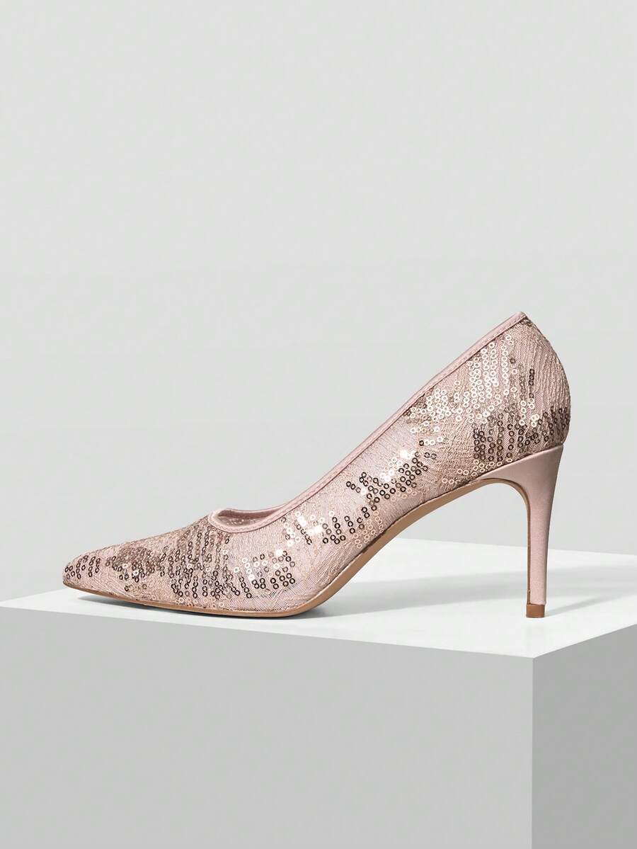 MOTF PREMIUM Giày cao gót nhọn mũi ren xuyên thấu gợi cảm, thời trang cho tiệc tối, tạo không khí sôi động, và mùa đông, cho ngày Valentine, giày mùa xuân, kỳ nghỉ xuân, lễ Phục sinh, dạ hội. - Màu hạnh nhân nhạt - Xem 1