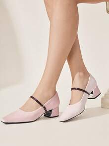 CUCCOO CHICEST Vintage Square Toe Satin Slip-On Pumps For Women For Christmas Valentine's Day Elegant Shoes - Barely Pink - View 6