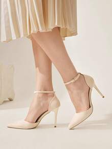CUCCOO CHICEST 女士新款麂皮尖头高跟鞋，细带镂空凉鞋，优雅百搭，适合派对、圣诞节、新年和情人节等场合。 - 淺杏色 - 查看 4