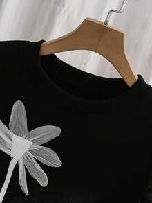 SHEIN 1pc Tween Girl Bowknot Pleated Short Sleeve Dress, Loose Fit, Spring/Summer - Black - View 5