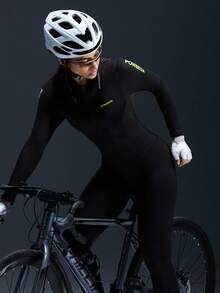 Powerista Mono de ciclismo con estampado de letras y cremallera delantera de manga larga para mujer - Negro - Ver 5