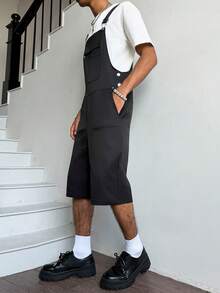 Manfinity Roghcode Pantalones cortos con peto gráfico de letra negra para hombre, versátil y con estilo, Manfinity Hypemode, Mardi Gras, Streetwear, Vintage, Vacaciones, Amo a mi novio, Día de San Valentín, de primavera a verano, Verano, Vacaciones, Vintage, Salir, Fiesta, Festival, Regalo para mi novio, Entrenamiento - Negro - Ver 7