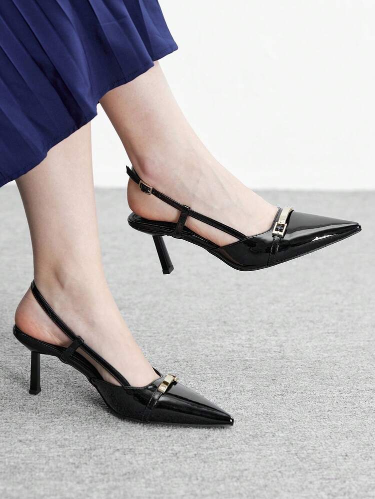 CUCCOO BIZCHIC Lacquered Leather French High-End Backless Heeled Women Shoes Spring Shoes
