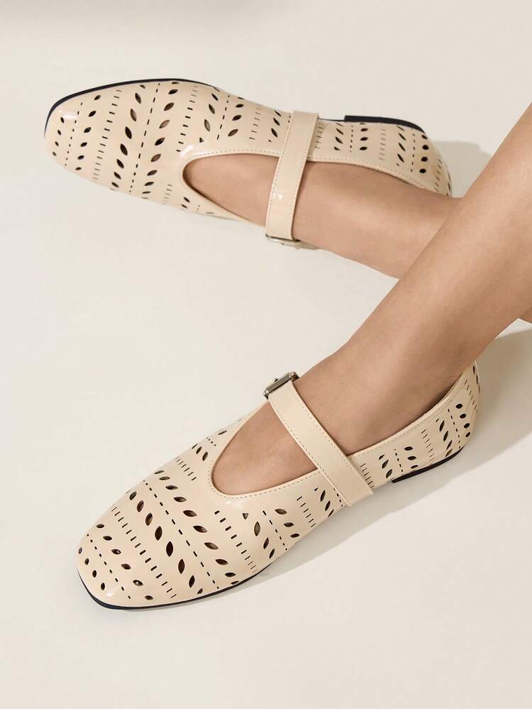 CUCCOO CHICEST Women Light Beige Square Toe Comfortable Hollow-Out Minimalist Fashion Flat Shoes Gorgeous For Christmas For Party For Vacation For Ramadant