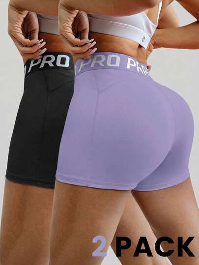 Easithlete Letter Print High Waist Summer Yoga Sports Running Shorts