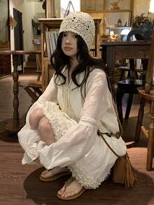 DAZY 女士灯笼袖连衣裙，大气服饰，优雅连衣裙，女士太阳裙 - 白色 - 查看 4