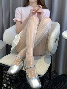 DAZY Quần legging nữ mỏng ôm sát, họa tiết kẻ sọc, kiểu dáng thường ngày. - Màu be - Xem 7
