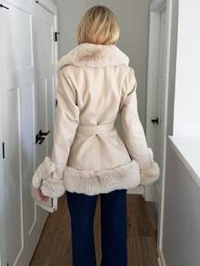 Sydney Algeri Fuzzy Collar Belted Coat - Beige - View 2