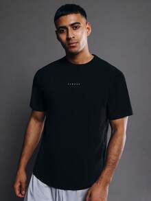 SUMWON Muscle Fit Short Sleeve Crew Neck T-Shirt With Small Chest Logo Athletic Performance Casual Everyday Wear Gym Training Summer Activewear - Black - View 1