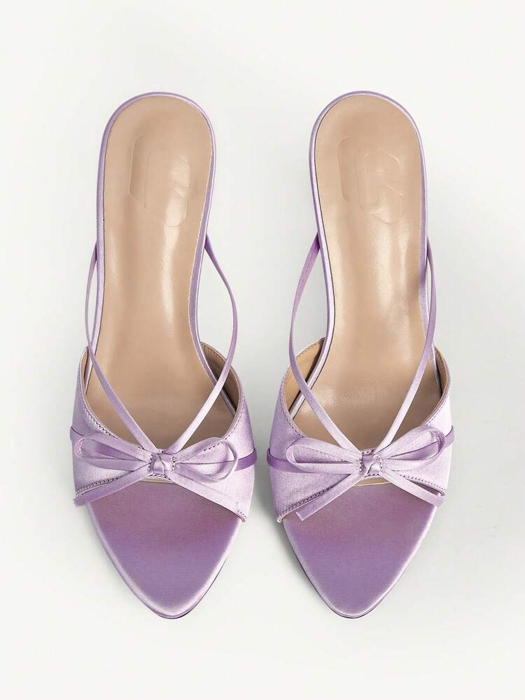 CUCCOO CHICEST Women's High Heel Sandals, Summer/Summer Fashion New Lavender Satin Ribbon Bow Elegant Romantic Wedding Party Slip-On Stilettos Valentine's Day Elegant Shoes Wedding Shoes Summer Shoes Bride Shoes