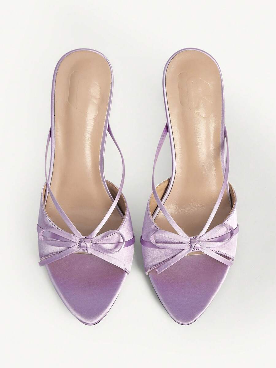 CUCCOO CHICEST Women's High Heel Sandals, Spring/Summer Fashion New Lavender Satin Ribbon Bow Elegant Romantic Wedding Party Slip-On Stilettos Valentine's Day Elegant Shoes Wedding Shoes - Mauve Purple - View 1