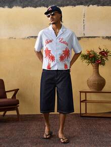 ROMWE MEN Men's Casual Printed Short Sleeve Shirt - Mauve Purple - View 2