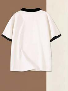 EMERY ROSE New Fashion Casual Basic Black & White Contrast V-Neck Plus Size T-Shirt - Multicolor - View 2