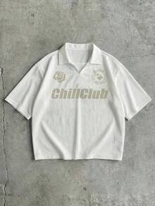 AXEPEAK 男士字母印花短袖休闲通勤 Polo 衫 - 杏色 - 查看 1