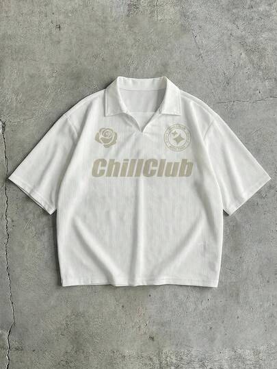 AXEPEAK Áo thun polo nam tay ngắn in chữ thường ngày đi làm