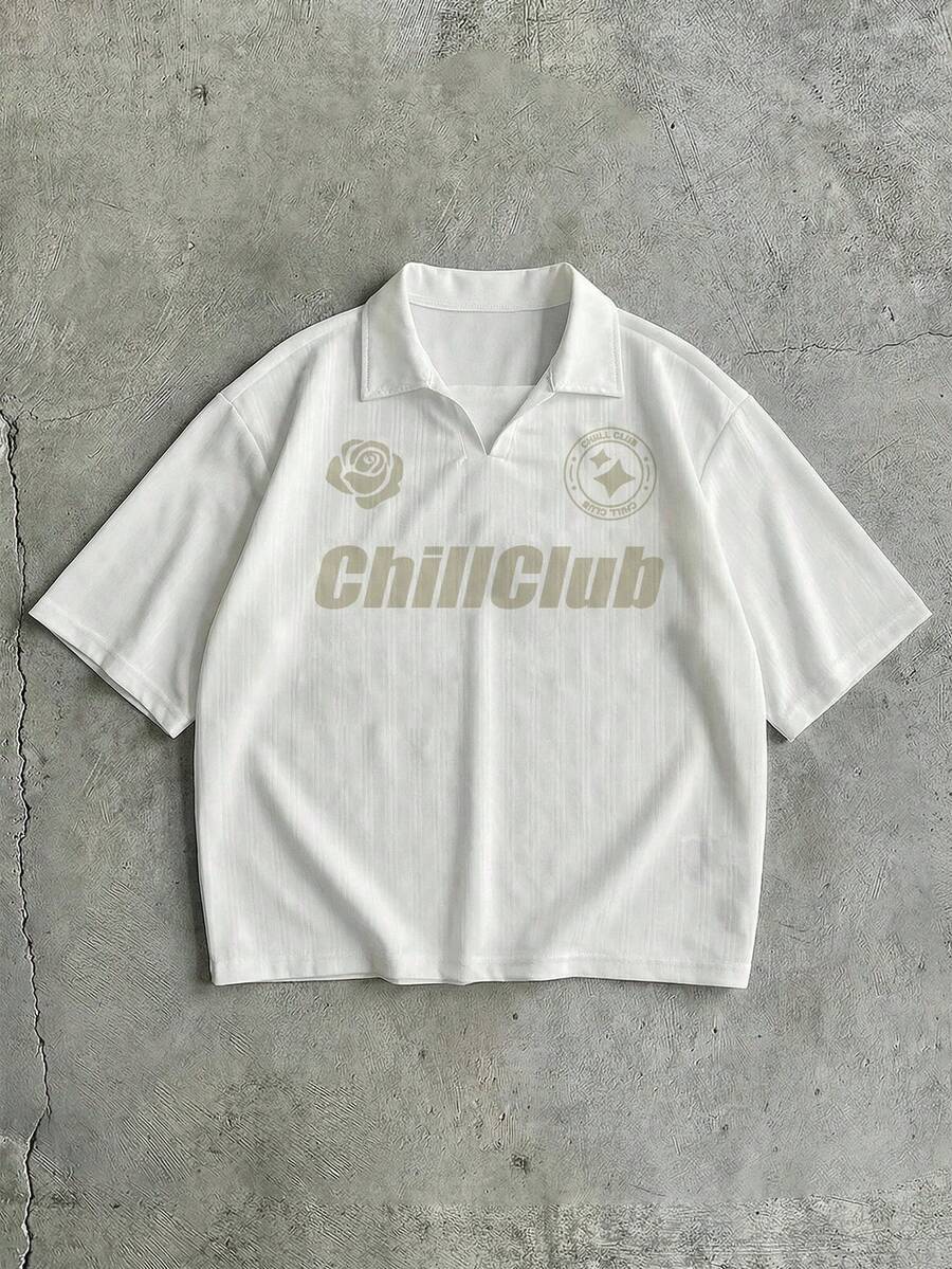 AXEPEAK 男士字母印花短袖休闲通勤 Polo 衫 - 杏色 - 查看 1