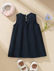 Souflis Souflis Spring/Summer Cute Cartoon Duck Embroidered Hem Sleeveless Round Neck Dress For Baby Girls, Playful & Sweet - Blue - View 2