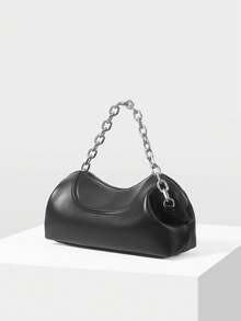 MOTF BOLSO DE MANO CON CREMALLERA Y CADENA DE MODA CALLEJERA PARA MUJER, ADECUADO PARA EL TRANSPORTE DIARIO - Negro - Ver 2