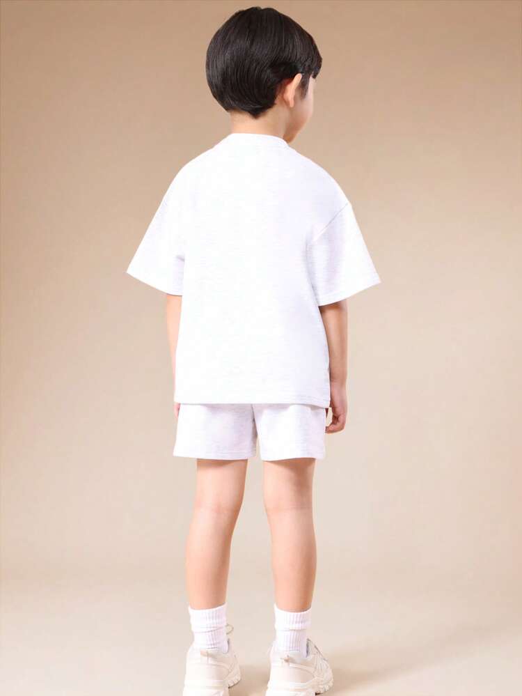 White T-Shirt And Shorts Set With Text Print
