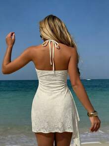 Glamine 时尚性感都市商务情人节约会派对海滩休闲优雅修身无肩带迷你连衣裙，女士 - 杏色 - 查看 2