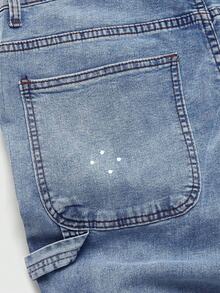 ROMWE MEN Street Life Quần jean denim nam dáng casual phối màu tương phản, đính đá lấp lánh, rách túi. - Màu xanh hải quân - Xem 5
