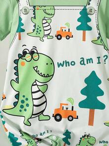 SHEIN Playful Pals 男女通用新生儿恐龙印花连体衣套装，适合夏季各种场合，恐龙图案让宝宝更可爱，婴儿连体衣，新生儿恐龙图案，中性婴儿服装 - 彩色 - 查看 5