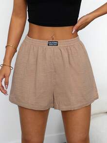 SHEIN PETITE 女士字母提花阔腿短裤套装，夏季短裤 - 白色 - 查看 7