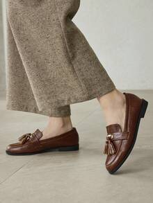 MOTF 女士舒适优雅复古英伦风平底乐福鞋 - 棕色 - 查看 5