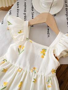 LMoss Kids Vestido con mangas de vuelo con estampado de lazo y bloques de color, vestido de verano floral amarillo para bebé niña, vestido floral amarillo y blanco para bebé niña, vestido floral de primavera para niñas - Amarillo - Ver 5