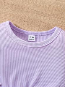 SHEIN 女婴休闲日常百搭可爱蝴蝶印花连衣裙，配腰带，适合外出穿着 - 紫色 - 查看 4