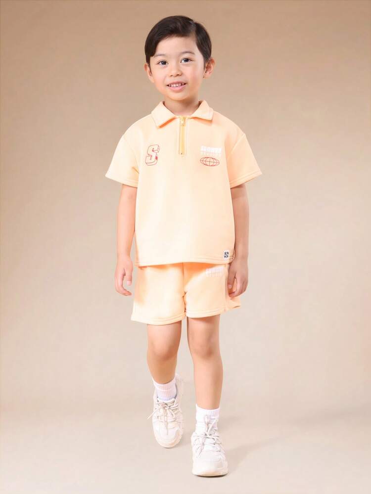 Zip Polo Shirt With Shorts Set