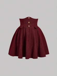 SHEIN MOD Plus Size Vintage Palace Style 2-Piece Set, Gigot Sleeve Shirt And High-Waisted Pleated Skirt, Stylish 2-Piece Outfit For Spring/Summer - Burgundy - View 5