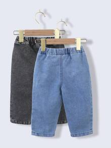 2pcs/Set Baby Boys' Loose Fit Washed Denim Jeans,Grey Summer 2016 Aesthetic Back-To-School,Criss-Cross Pleated Lightweight Soft Toddler Denim Pants - Multicolor - View 2
