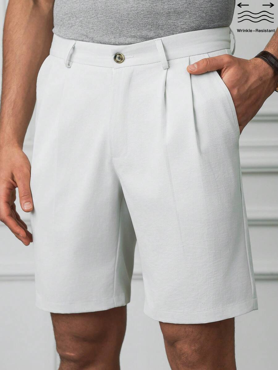 HUEFORM Quần short nam đơn giản, xếp ly, màu trơn, thích hợp cho mùa hè. - Màu be - Xem 1