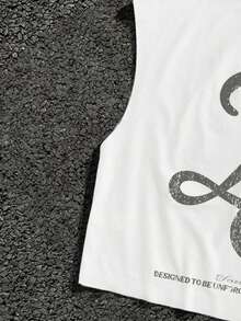 Manfinity ZONE917 Áo tank top dáng rộng màu trắng in chữ ZE theo phong cách đường phố, màu xám bạc, thích hợp làm quà tặng cho bạn bè. - trắng - Xem 4