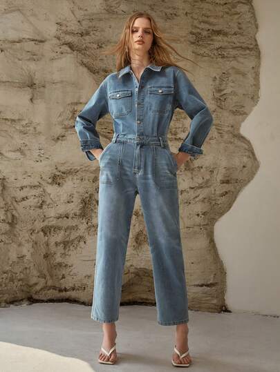 MOTF PREMIUM LIGHT WASH DENIM JUMPSUIT, SPRING/SUMMER