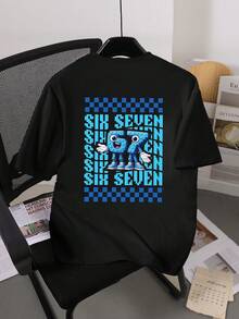 Tween Boys' Black Summer Casual City Break Fashionable "67" "Six Seven" Reversible Graphic Print Short Sleeve Round Neck T-Shirt,Suitable For Outings - Black - View 4