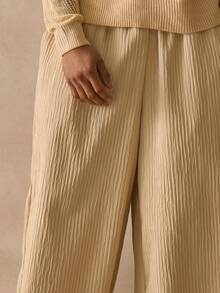 Musero Baggy Straight Leg Paper Bag Textured Elasticated Waistband Trouser Pants Spring Summer Holiday Essentials - Yellow - View 5