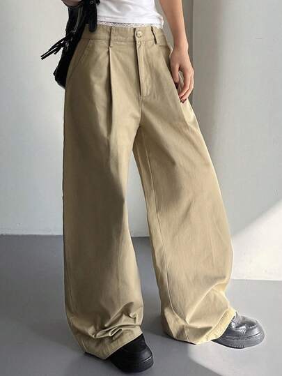 DAZY Women's Loose Solid Color Wide Leg Casual Street Pants, Spring/Summer